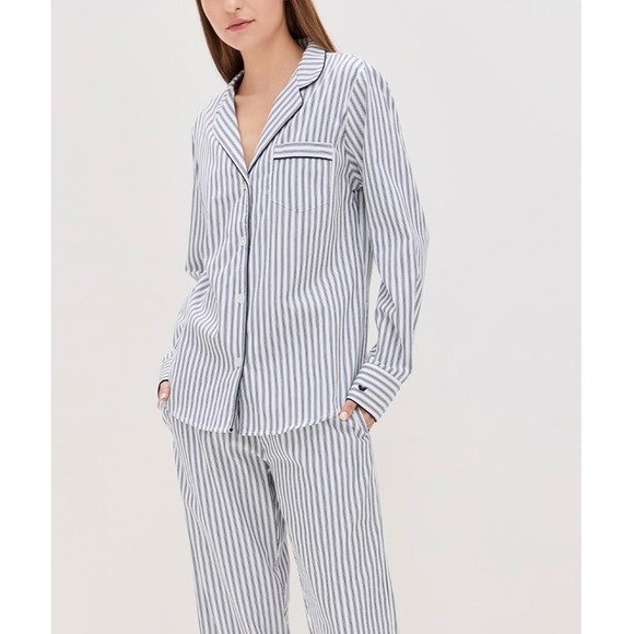 Petite Plume Other - Petite Plume French Ticking Twill Pajama Top Womens M Navy White Stripe Preppy
